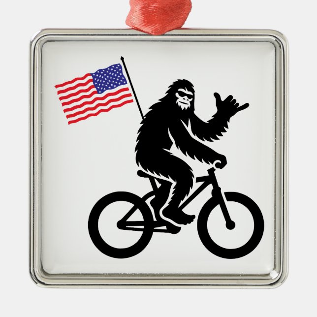 Bigfoot Cycling American Flag Metal Ornament (Front)