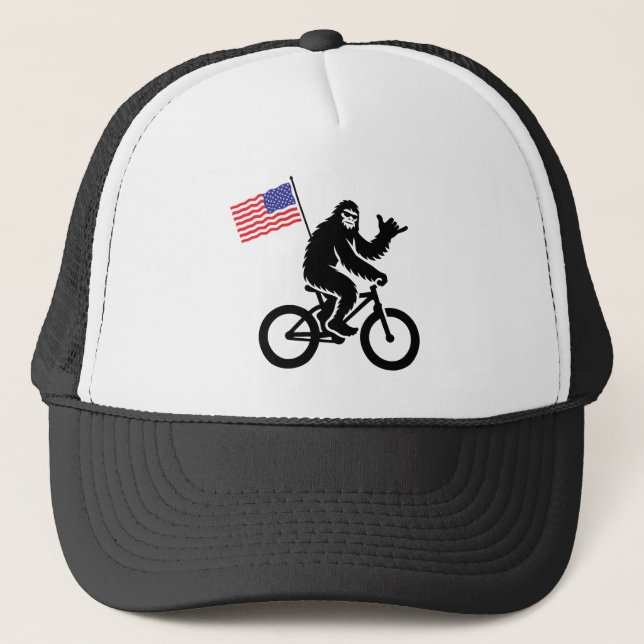 Bigfoot Cycling American Flag Trucker Hat (Front)