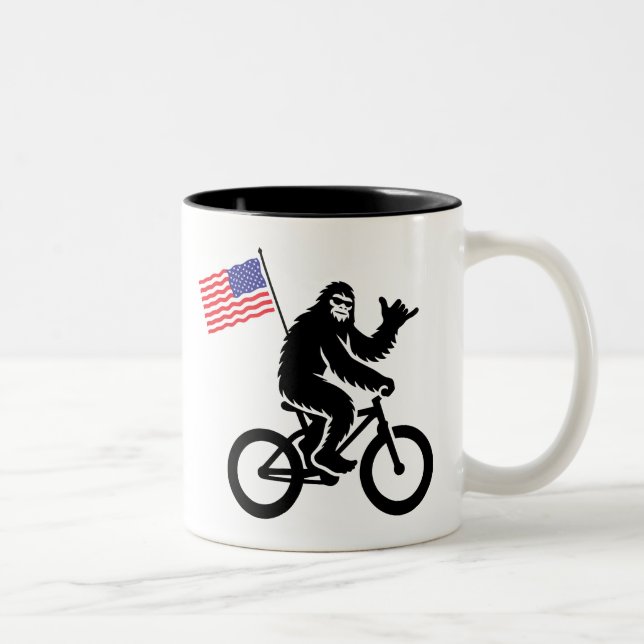 Bigfoot Cycling American Flag Two-Tone Coffee Mug (Right)