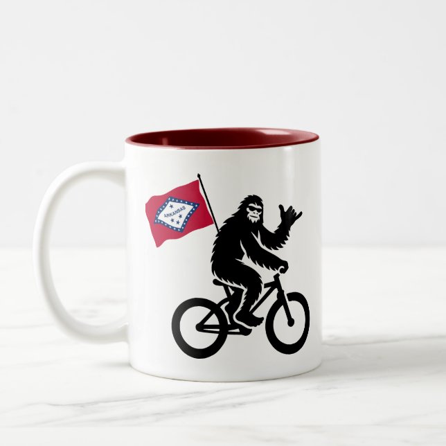 Bigfoot Cycling Arkansas Flag Two-Tone Coffee Mug (Left)