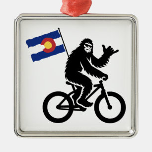 Bigfoot Cycling Colorado Flag Metal Ornament