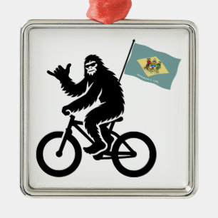 Bigfoot Cycling Delaware Flag Metal Ornament