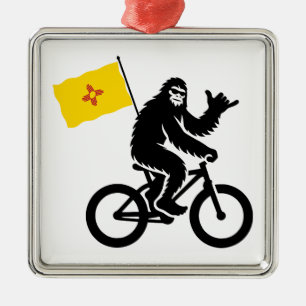 Bigfoot Cycling New Mexico Flag Metal Ornament