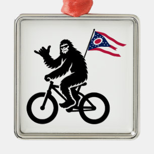 Bigfoot Cycling Ohio Flag Metal Ornament