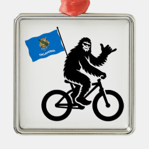 Bigfoot Cycling Oklahoma Flag Metal Ornament