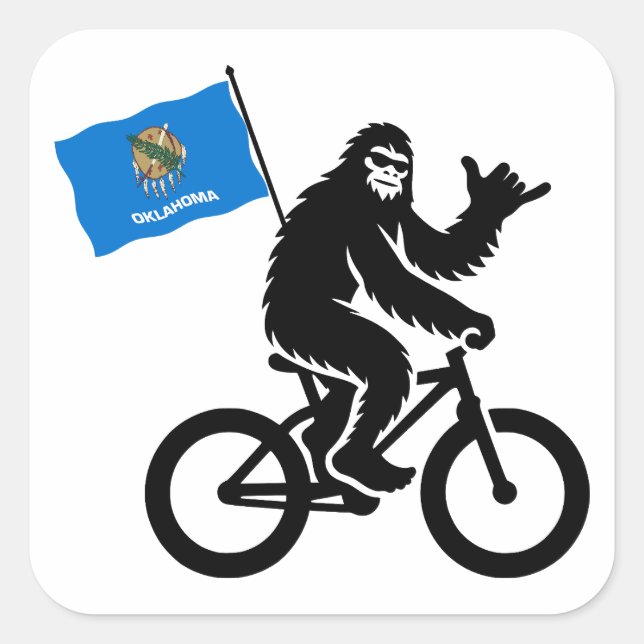 Bigfoot Cycling Oklahoma Flag Square Sticker (Front)