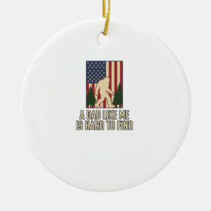 Bigfoot Dad Vintage American Flag Shirt Design_1 Ceramic Ornament
