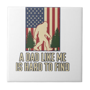 Bigfoot Dad Vintage American Flag Shirt Design_1 Ceramic Tile