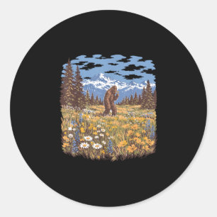 Bigfoot daisy flower vintage sasquatch forest classic round sticker