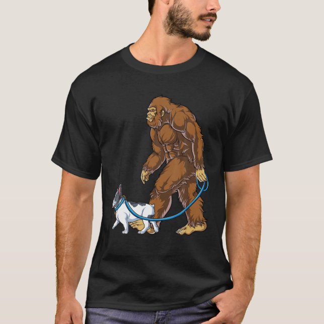 Bigfoot Dog Walk French Bulldog Men Sasquatch Love T-Shirt (Front)