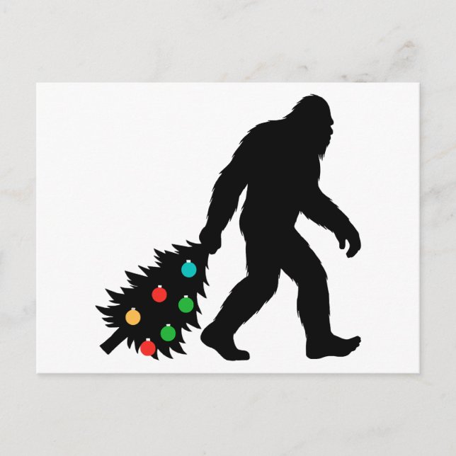 Bigfoot Dragging Christmas Tree  Holiday Postcard (Front)