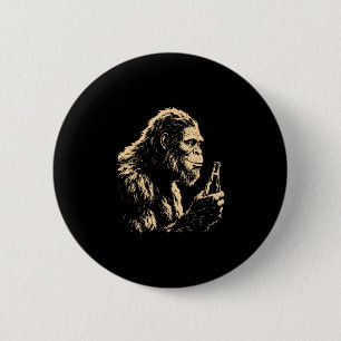 Bigfoot drinking beer funny sasquatch retro art 6 cm round badge
