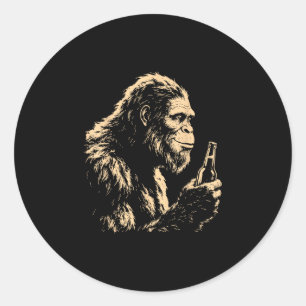 Bigfoot drinking beer funny sasquatch retro art  classic round sticker