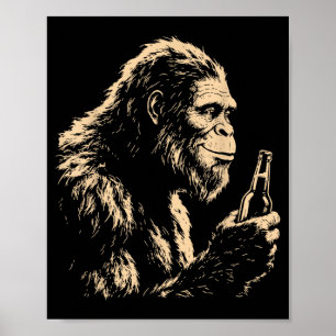Bigfoot Drinking Beer Funny Sasquatch Retro Art Poster