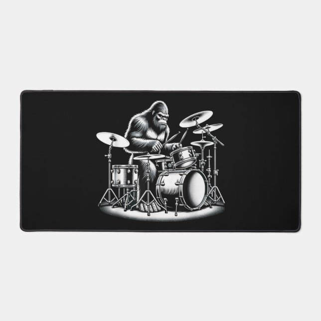 Bigfoot Drummer Sasquatch Playing Drums Musician B Desk Mat (Front)