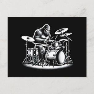 Bigfoot Drummer Sasquatch Playing Drums Musician B Holiday Postcard