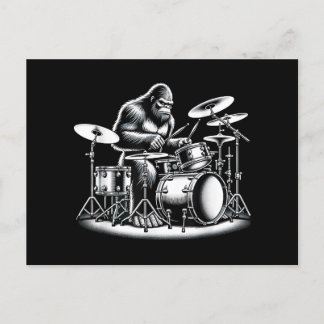 Bigfoot Drummer Sasquatch Playing Drums Musician B Holiday Postcard