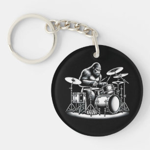 Bigfoot Drummer Sasquatch Playing Drums Musician B Key Ring