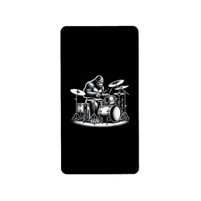 Bigfoot Drummer Sasquatch Playing Drums Musician B Label (Front)