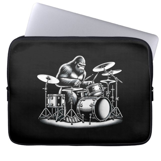 Bigfoot Drummer Sasquatch Playing Drums Musician B Laptop Sleeve (Front)