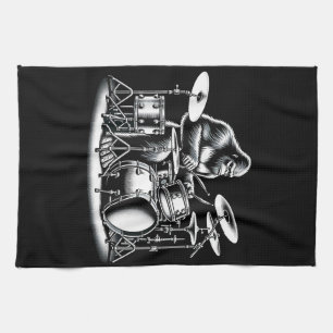 Bigfoot Drummer Sasquatch Playing Drums Musician B Tea Towel