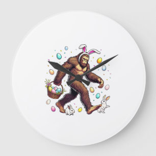 Bigfoot Easter Day Funny Sasquatch Cute Bunny East Large Clock