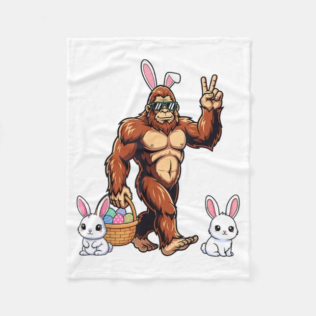 Bigfoot Easter Day Rabbit Funny Easter Sasquatch Fleece Blanket (Front)