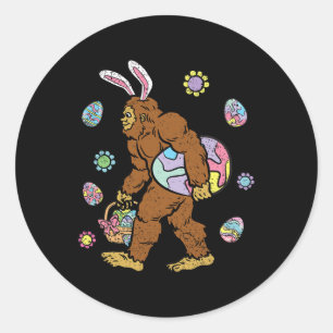 Bigfoot Egg Hunting Easter Bunny Ears Spring Men W Classic Round Sticker