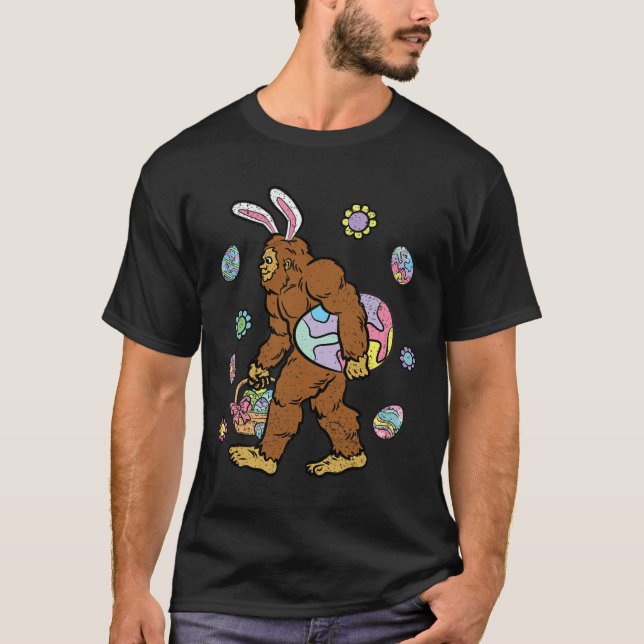 Bigfoot Egg Hunting Easter Bunny Ears Spring Men W T-Shirt (Front)