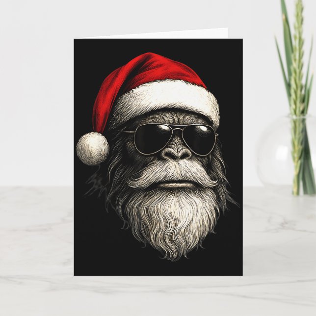 Bigfoot Face Sungles Santa Christmas Funny Xmas Sa Card (Front)
