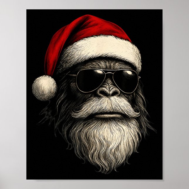Bigfoot Face Sungles Santa Christmas Funny Xmas Sa Poster (Front)