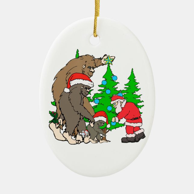 Bigfoot family  and Santa Ceramic Tree Decoration (Front)
