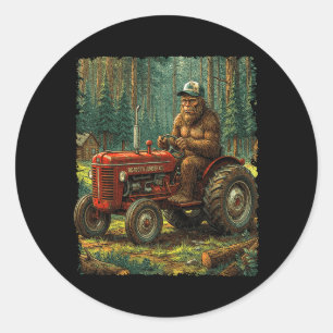 Bigfoot Farmer Driving Tractor Cool Farm Dad Classic Round Sticker