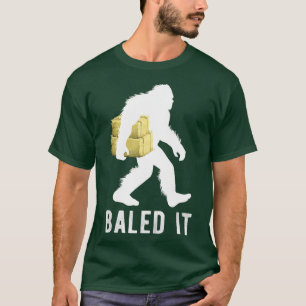 Bigfoot Farmer With Hay Bale Sasquatch Farming T-Shirt