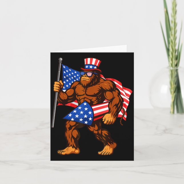 Bigfoot Firework Aamerican Flag Sasquatch 4th Of Card (Front)