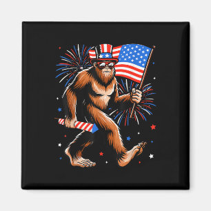 Bigfoot Firework American Flag Bigfoot 4th Of July Magnet