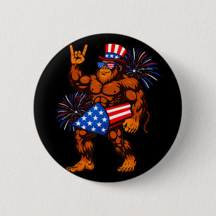 Bigfoot firework american flag sasquatch 4th of 6 cm round badge