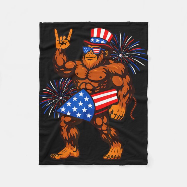 Bigfoot firework american flag sasquatch 4th of fleece blanket (Front)