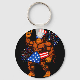 Bigfoot firework american flag sasquatch 4th of key ring