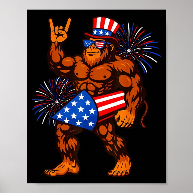 Bigfoot firework american flag sasquatch 4th of poster (Front)