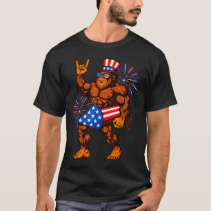 Bigfoot firework american flag sasquatch 4th of T-Shirt