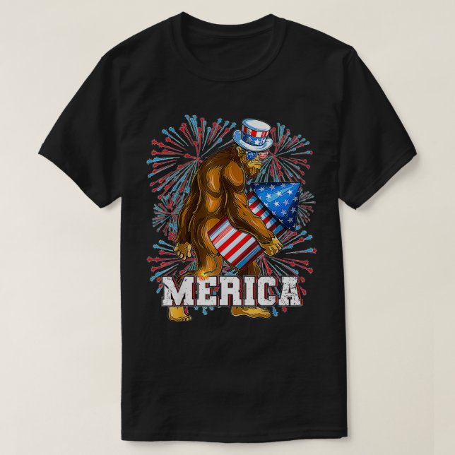 Bigfoot Fireworks 4th of July Boys Men Merica USA  T-Shirt (Design Front)