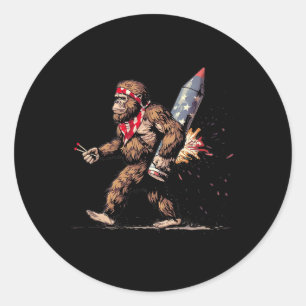 Bigfoot Fireworks 4th Of July Men Sasquatch Americ Classic Round Sticker