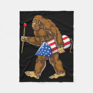 Bigfoot Fireworks 4th Of July Men Sasquatch Americ Fleece Blanket
