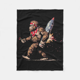 Bigfoot Fireworks 4th Of July Men Sasquatch Americ Fleece Blanket