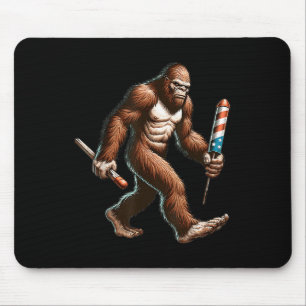Bigfoot Fireworks 4th Of July Men Sasquatch Americ Mouse Pad