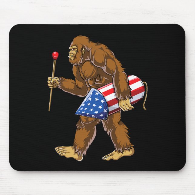Bigfoot Fireworks 4th Of July Men Sasquatch Americ Mouse Pad (Front)