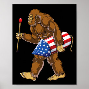 Bigfoot Fireworks 4th Of July Men Sasquatch Americ Poster