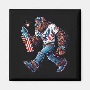 Bigfoot Fireworks 4th of July Men Sasquatch Flag Magnet