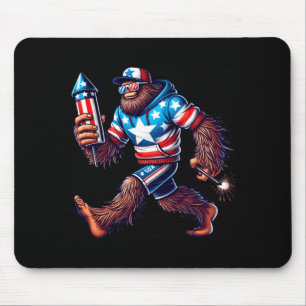Bigfoot fireworks 4th of july men sasquatch flag mouse pad